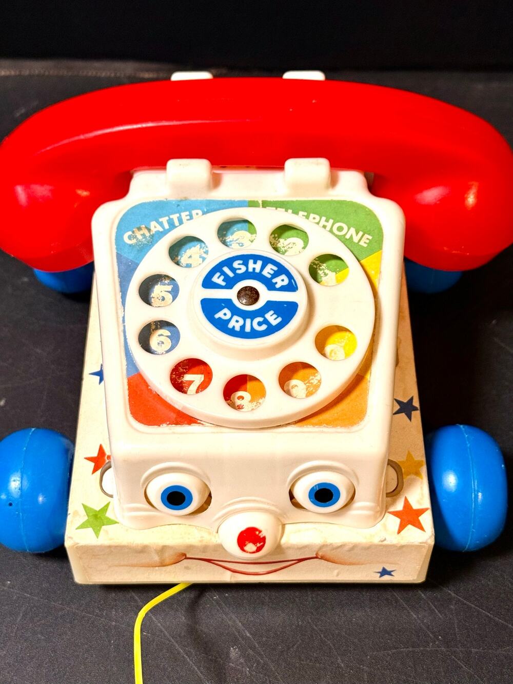 Vintage 1985 Fisher Price Chatter Phone #747 Telephone Pull Toy with Moving Eyes